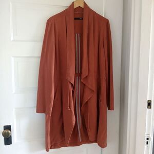 Max Jeans Military Style Drape Long Length Open Front Jacket Dusty Orange